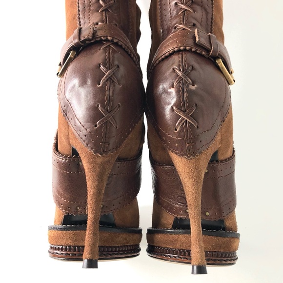 Christian Dior Retro Vintage Intrigante Thigh High Brown Harness Heeled Boots 35 - Picture 9 of 12